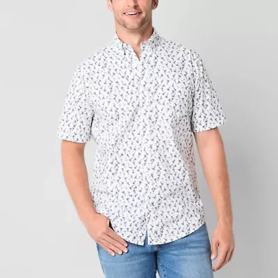 St. John's Bay Stretch Poplin Mens Short Sleeve Classic Fit Button-Down Shirt