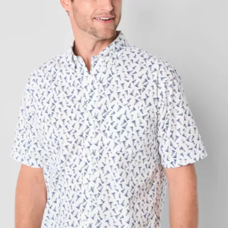 St. John's Bay Stretch Poplin Mens Short Sleeve Classic Fit Button-Down Shirt