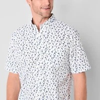St. John's Bay Stretch Poplin Mens Short Sleeve Classic Fit Button-Down Shirt
