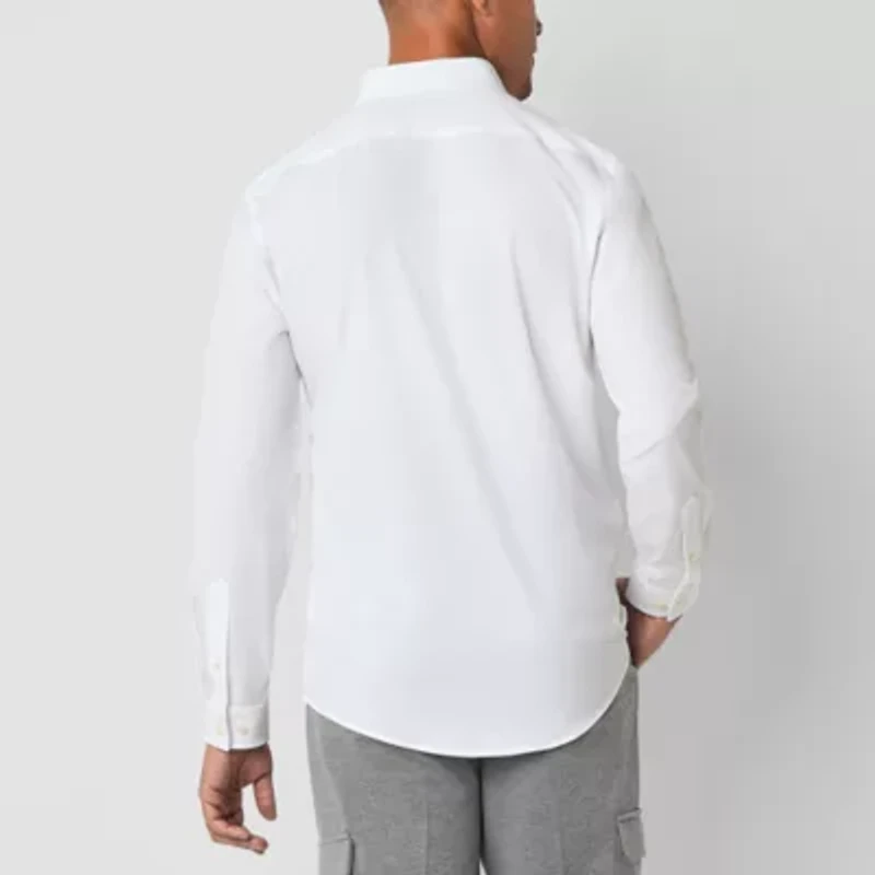 J. Ferrar Mens Long Sleeve Cuffed Slim Fit Button-Down Shirt