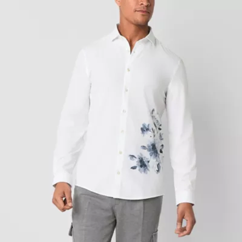 J. Ferrar Mens Long Sleeve Cuffed Slim Fit Button-Down Shirt