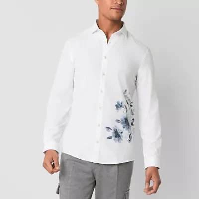 J. Ferrar Mens Long Sleeve Cuffed Slim Fit Button-Down Shirt