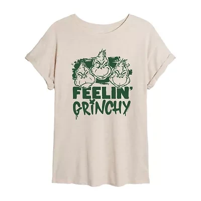 Feelin Grinchy Womens Juniors Crew Neck Short Sleeve Regular Fit Dr. Seuss Graphic T-Shirt