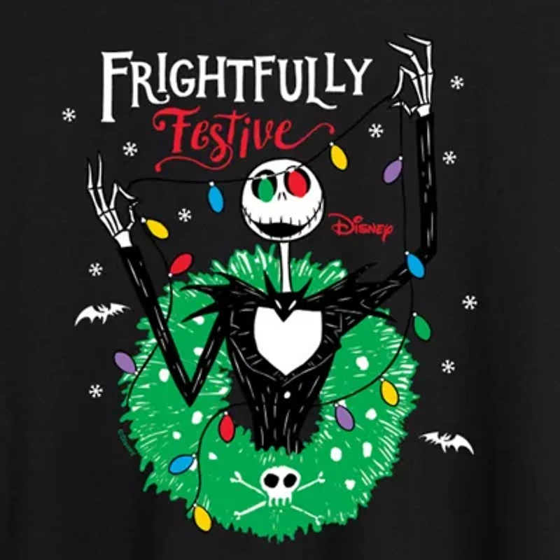 Tim Burton'S Frightfully Festive Tee Womens Juniors Crew Neck Short Sleeve Regular Fit Nightmare Before Christmas Graphic T-Shirt