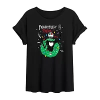 Tim Burton'S Frightfully Festive Tee Womens Juniors Crew Neck Short Sleeve Regular Fit Nightmare Before Christmas Graphic T-Shirt