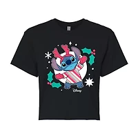 Stitch Holly Cropped Tee Womens Juniors Crew Neck Short Sleeve Regular Fit Lilo & Graphic T-Shirt