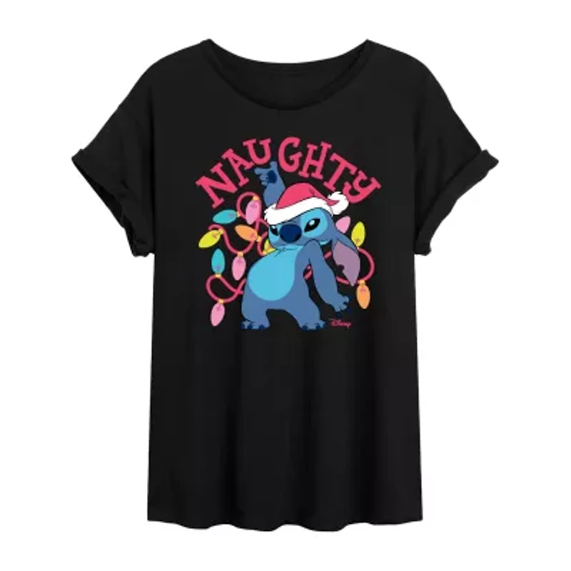 Womens Juniors Crew Neck Short Sleeve Regular Fit Lilo & Stitch Graphic T-Shirt