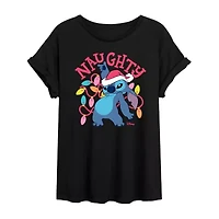 Womens Juniors Crew Neck Short Sleeve Regular Fit Lilo & Stitch Graphic T-Shirt