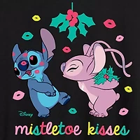 Misletoe Kisses Womens Juniors Crew Neck Short Sleeve Regular Fit Lilo & Stitch Graphic T-Shirt