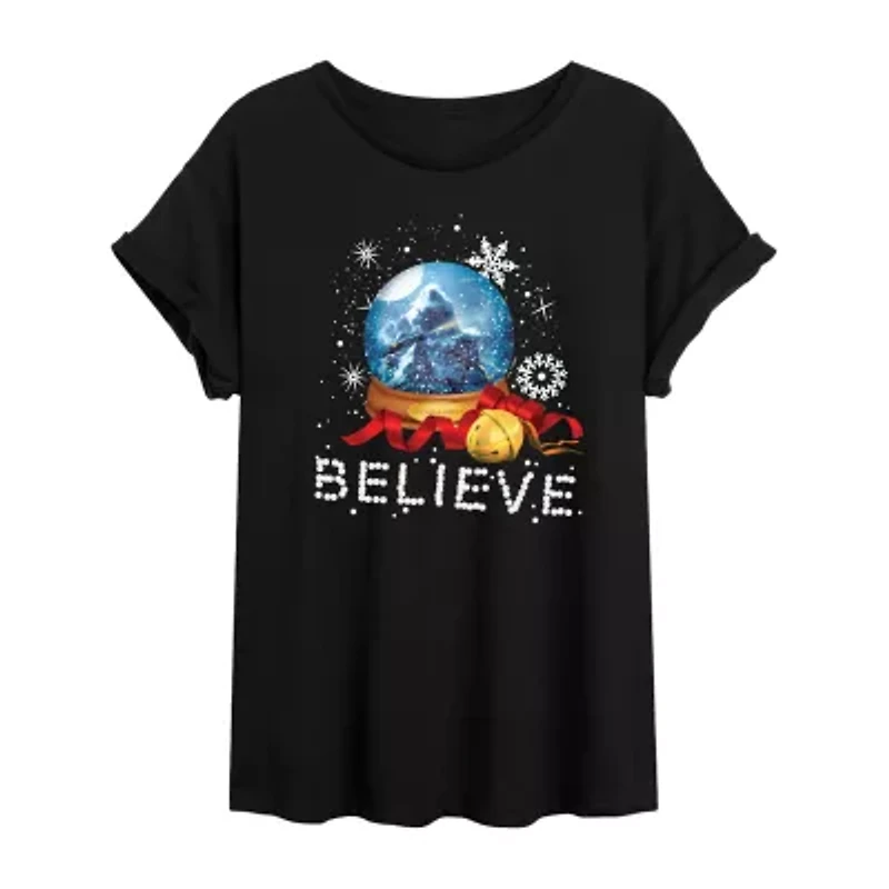 Polar Express Believe Tee Womens Juniors Crew Neck Short Sleeve Regular Fit Graphic T-Shirt