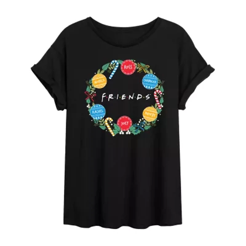 Womens Juniors Crew Neck Short Sleeve Regular Fit Friends Graphic T-Shirt