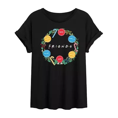 Womens Juniors Crew Neck Short Sleeve Regular Fit Friends Graphic T-Shirt