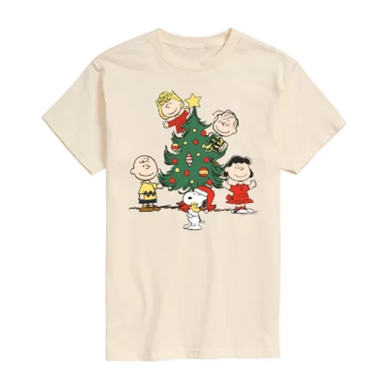Christmas Tree Tee Womens Juniors Crew Neck Short Sleeve Regular Fit Peanuts Graphic T-Shirt