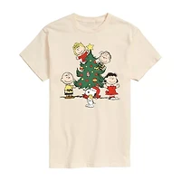 Christmas Tree Tee Womens Juniors Crew Neck Short Sleeve Regular Fit Peanuts Graphic T-Shirt