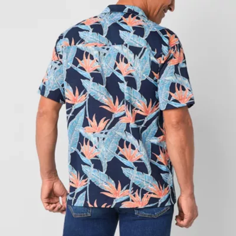 St. John's Bay Knit Button-Down Mens Short Sleeve Camp Shirt