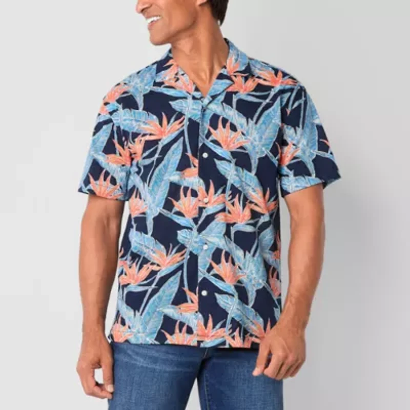 St. John's Bay Knit Button-Down Mens Short Sleeve Camp Shirt