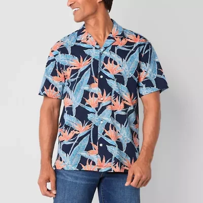 St. John's Bay Knit Button-Down Mens Short Sleeve Camp Shirt