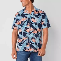 St. John's Bay Knit Button-Down Mens Short Sleeve Camp Shirt