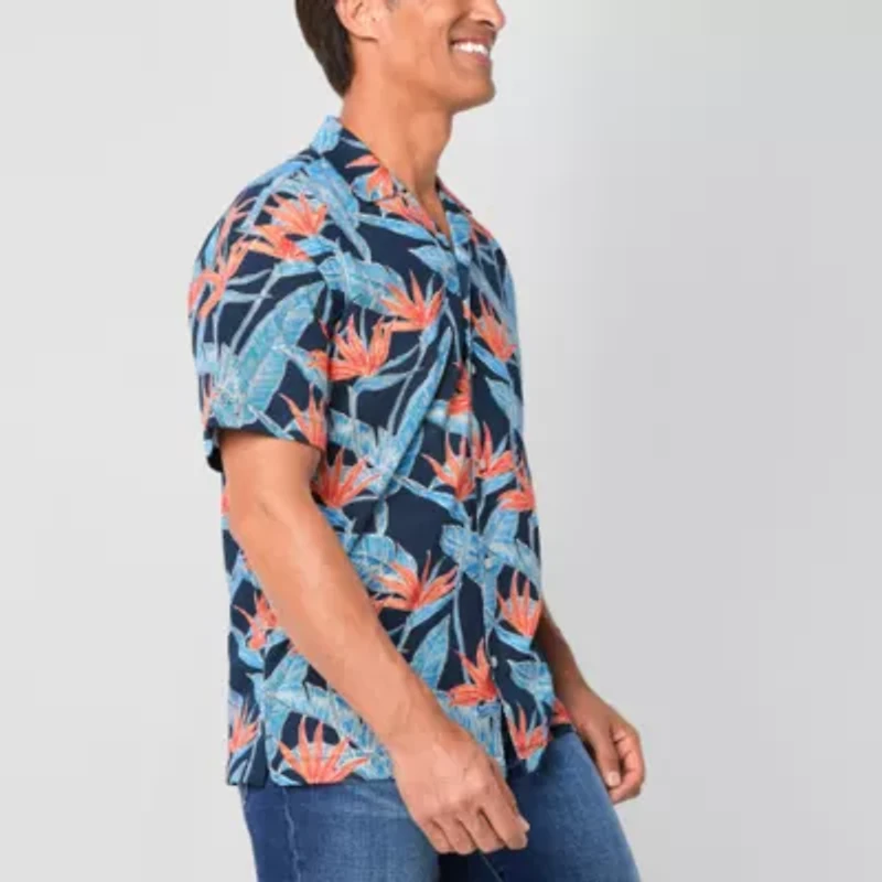 St. John's Bay Knit Button-Down Mens Short Sleeve Camp Shirt