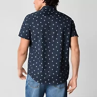 Arizona Mens Easy-on + Easy-off Short Sleeve Regular Fit Button-Down Shirt