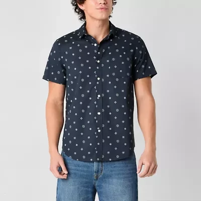 Arizona Mens Easy-on + Easy-off Short Sleeve Regular Fit Button-Down Shirt