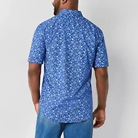 St. John's Bay Stretch Poplin Mens Short Sleeve Classic Fit Fabric Big and Tall Button-Down Shirt