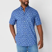 St. John's Bay Stretch Poplin Mens Short Sleeve Classic Fit Fabric Big and Tall Button-Down Shirt