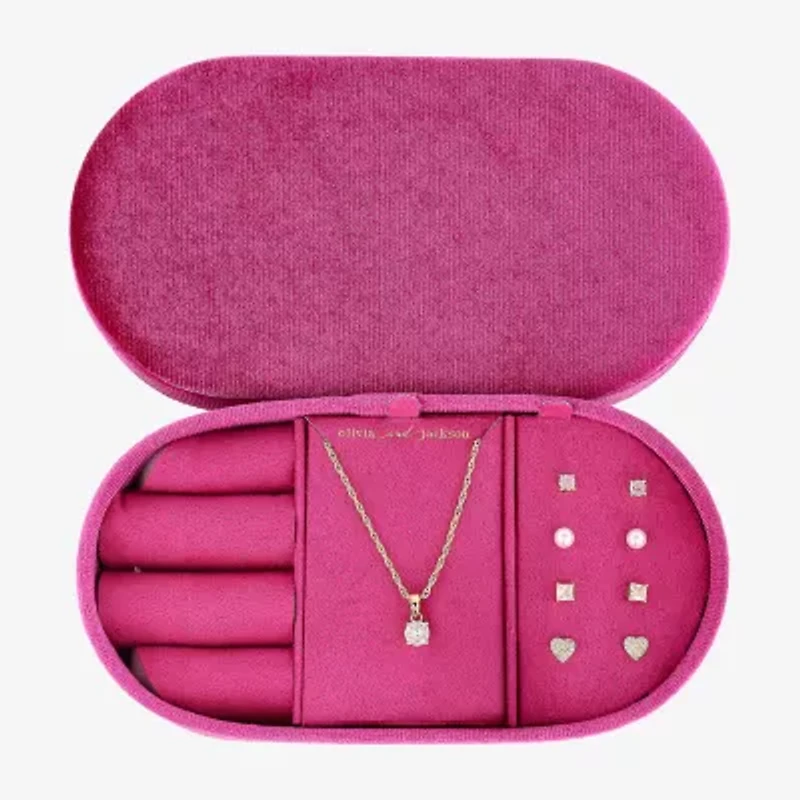 olivia and jackson Travel Case Womens Cubic Zirconia Heart Round 5-pc. Jewelry Set