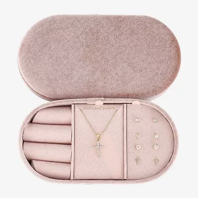 olivia and jackson Travel Case Womens Cubic Zirconia Cross Round Marquise 5-pc. Jewelry Set