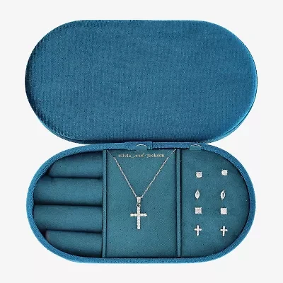 olivia and jackson Travel Case Womens Cubic Zirconia Pure Silver Over Brass Cross Round Marquise 5-pc. Jewelry Set