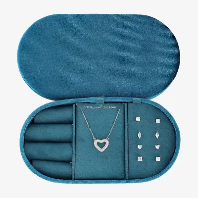 olivia and jackson Womens Cubic Zirconia Pure Silver Over Brass Heart Round Marquise 5-pc. Jewelry Set with Travel Case