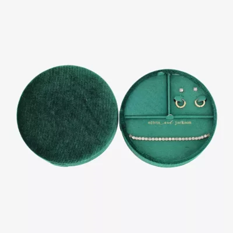 olivia and jackson Travel Case Womens Cubic Zirconia Round 3-pc. Jewelry Set