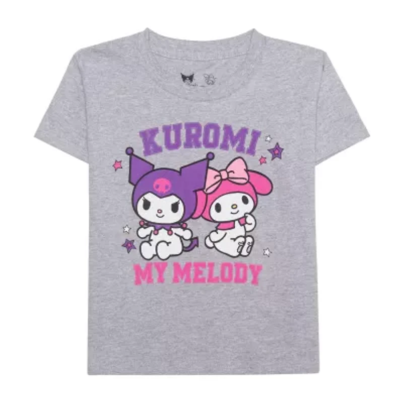 Little & Big Kid Girls Crew Neck Short Sleeve Regular Fit Kuromi My Melody Graphic T-Shirt
