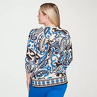 Alfred Dunner Barcelona Womens Crew Neck 3/4 Sleeve T-Shirt