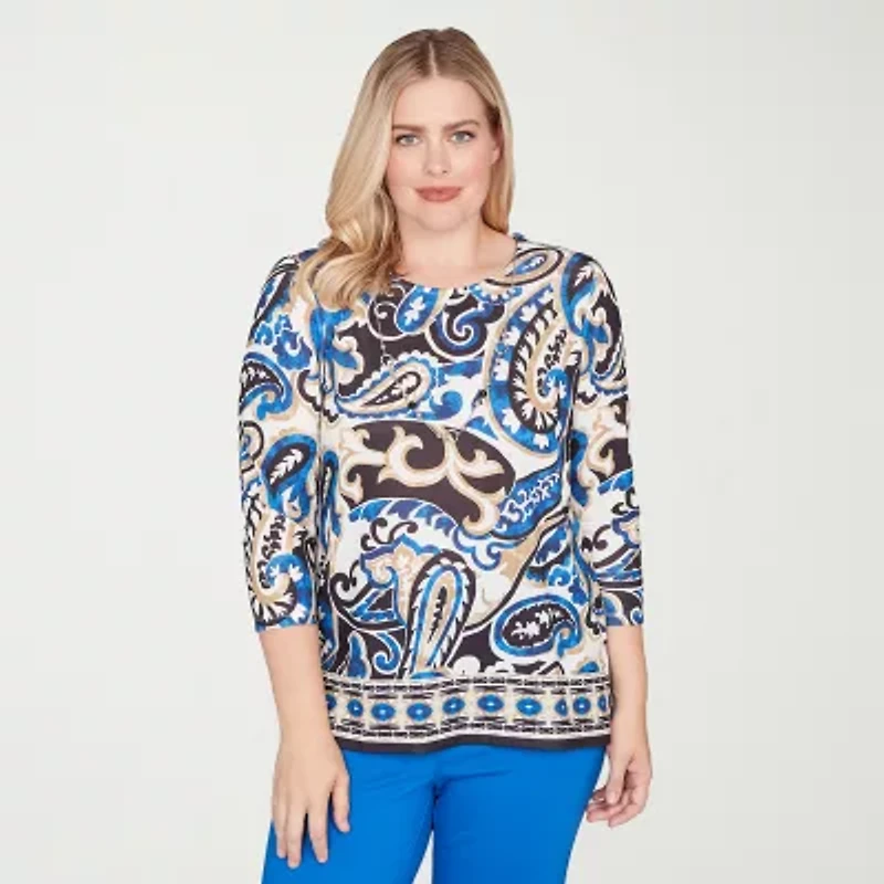 Alfred Dunner Barcelona Womens Crew Neck 3/4 Sleeve T-Shirt