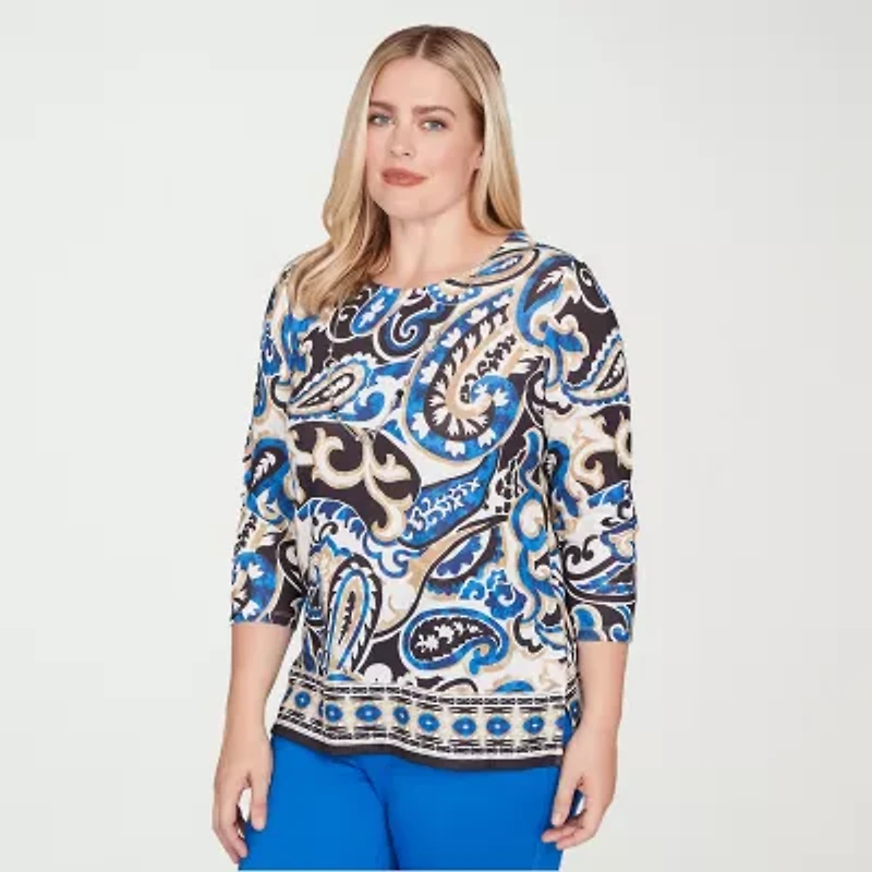 Alfred Dunner Barcelona Womens Crew Neck 3/4 Sleeve T-Shirt