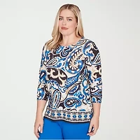 Alfred Dunner Barcelona Womens Crew Neck 3/4 Sleeve T-Shirt