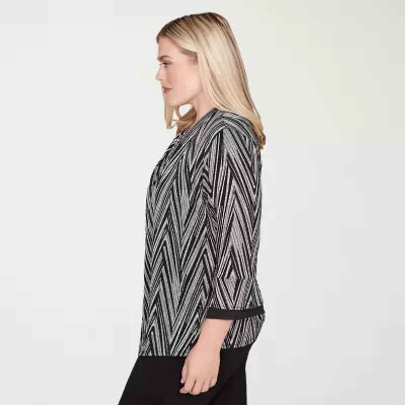 Alfred Dunner Barcelona Womens Round Neck 3/4 Sleeve T-Shirt