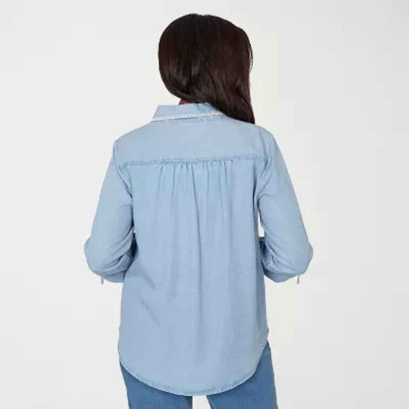 Alfred Dunner Hilton Head Womens 3/4 Sleeve Button-Down Shirt