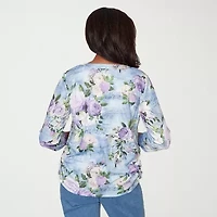 Alfred Dunner Hilton Head Womens 3/4 Sleeve Henley Shirt