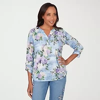 Alfred Dunner Hilton Head Womens 3/4 Sleeve Henley Shirt