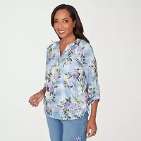 Alfred Dunner Hilton Head Womens 3/4 Sleeve Henley Shirt