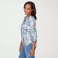 Alfred Dunner Hilton Head Womens 3/4 Sleeve Henley Shirt