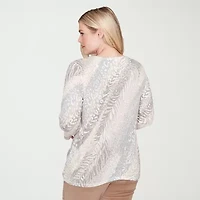 Alfred Dunner Vienna Womens Plus V Neck 3/4 Sleeve T-Shirt