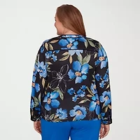 Alfred Dunner Barcelona Womens Plus Split Crew Neck Long Sleeve T-Shirt