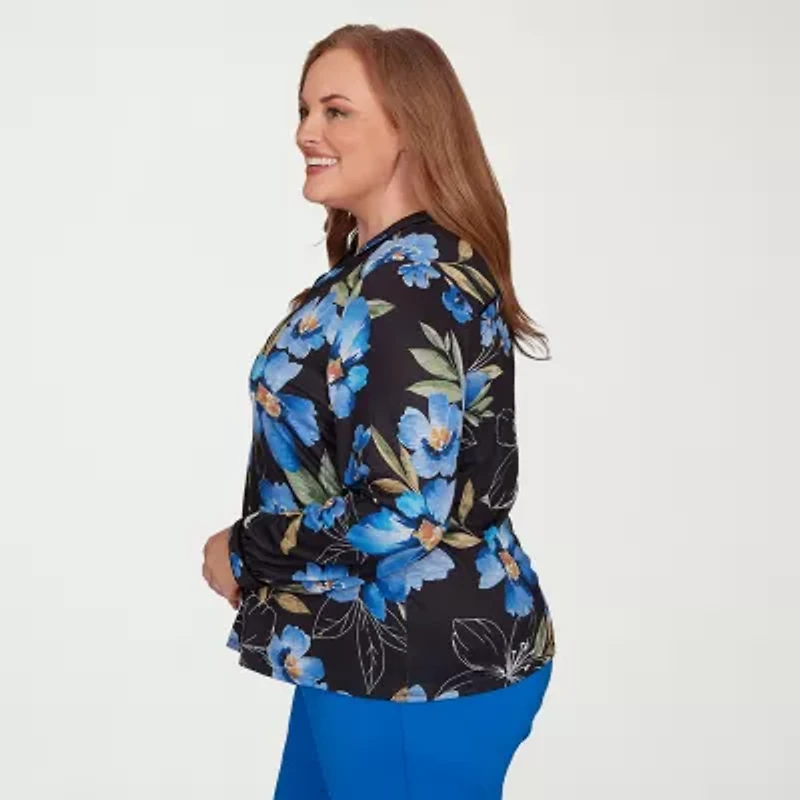 Alfred Dunner Barcelona Womens Plus Split Crew Neck Long Sleeve T-Shirt