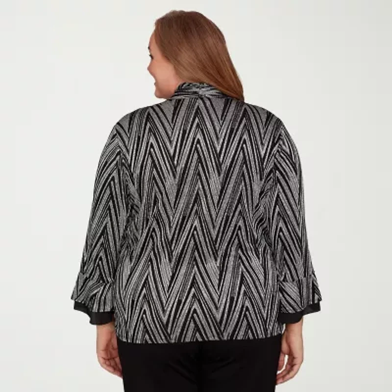 Alfred Dunner Barcelona Womens Plus Round Neck 3/4 Sleeve Layered Top