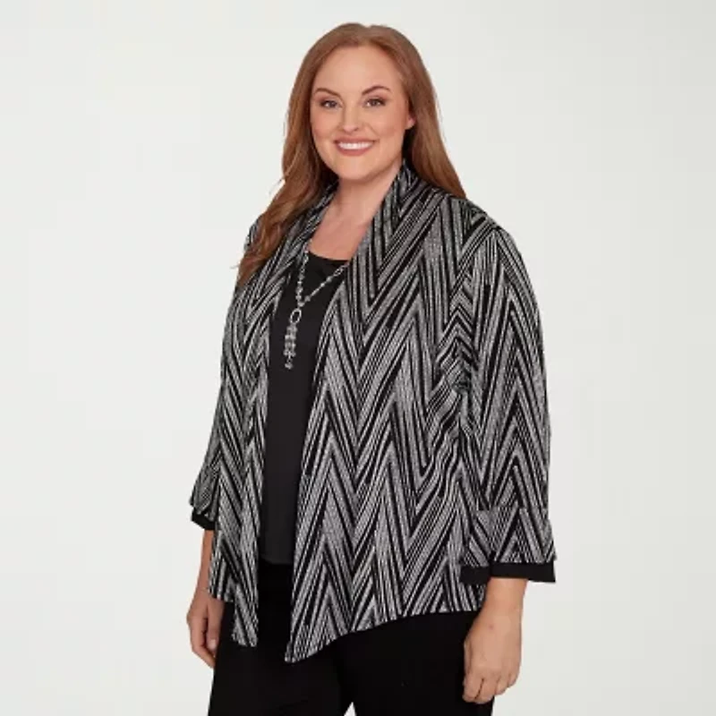 Alfred Dunner Barcelona Womens Plus Round Neck 3/4 Sleeve Layered Top