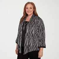 Alfred Dunner Barcelona Womens Plus Round Neck 3/4 Sleeve Layered Top