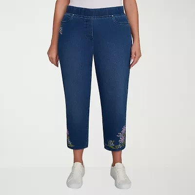 Alfred Dunner Hilton Head Womens Plus Mid Rise Stretch Fabric Straight Leg Jean